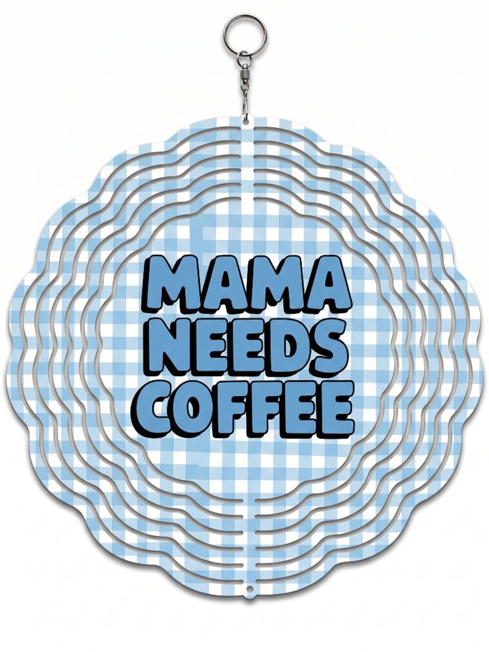 10" Mama Needs Coffee Kinetic Wind Spinner - Blue Metal Hanging Yard Decor